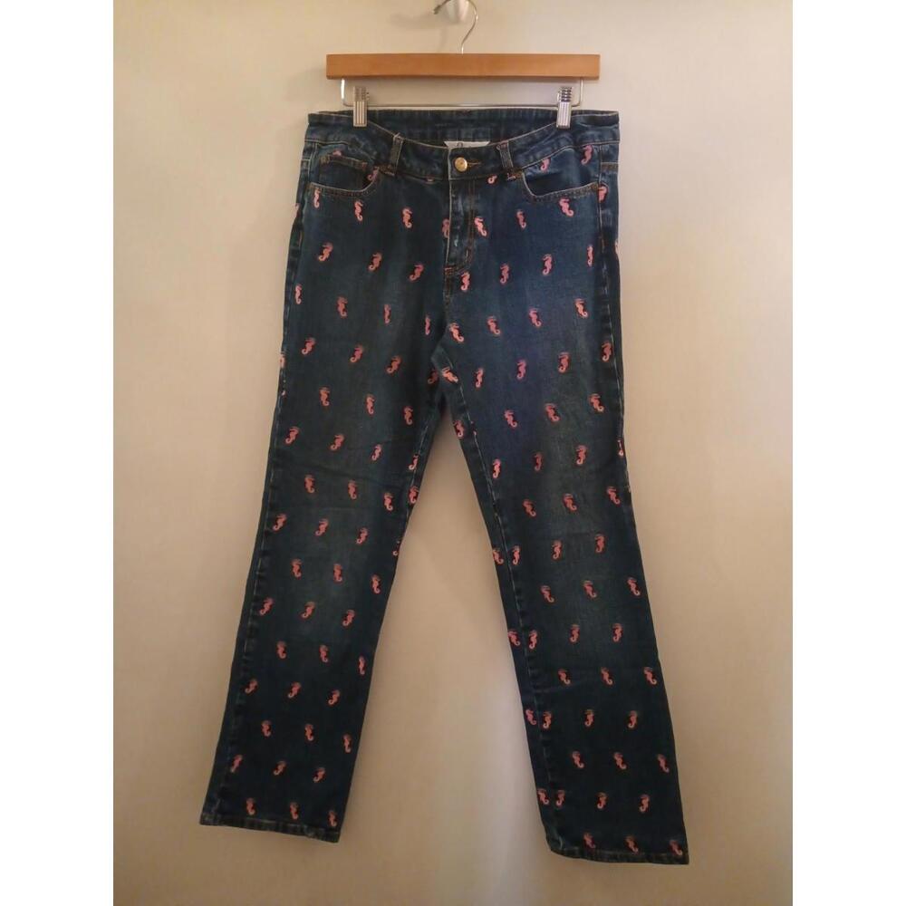 Lilly Pulitzer Women’s 10 Denim with Seahorses Embroidered Cotton Jeans